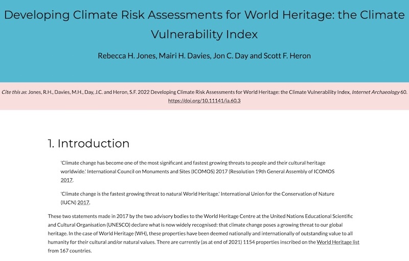 Developing climate risk assessments for World Heritage: the Climate Vulnerability Index